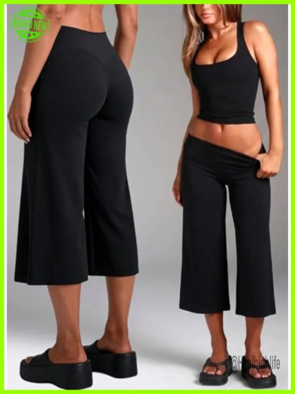 Wide Leg Capri Yoga Pants Women High Waist Gym Athletic Bottoms Nylon Spandex